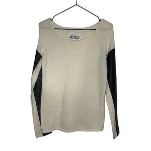 AIKO Kwan Cashmere Sweater Size XS Soft Sheep Leather Sleeves Bergdorf Goodman